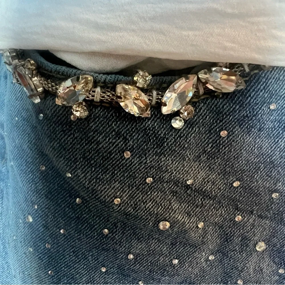 Stylish Rhinestone and Hearts High Rise Jean - Size Medium